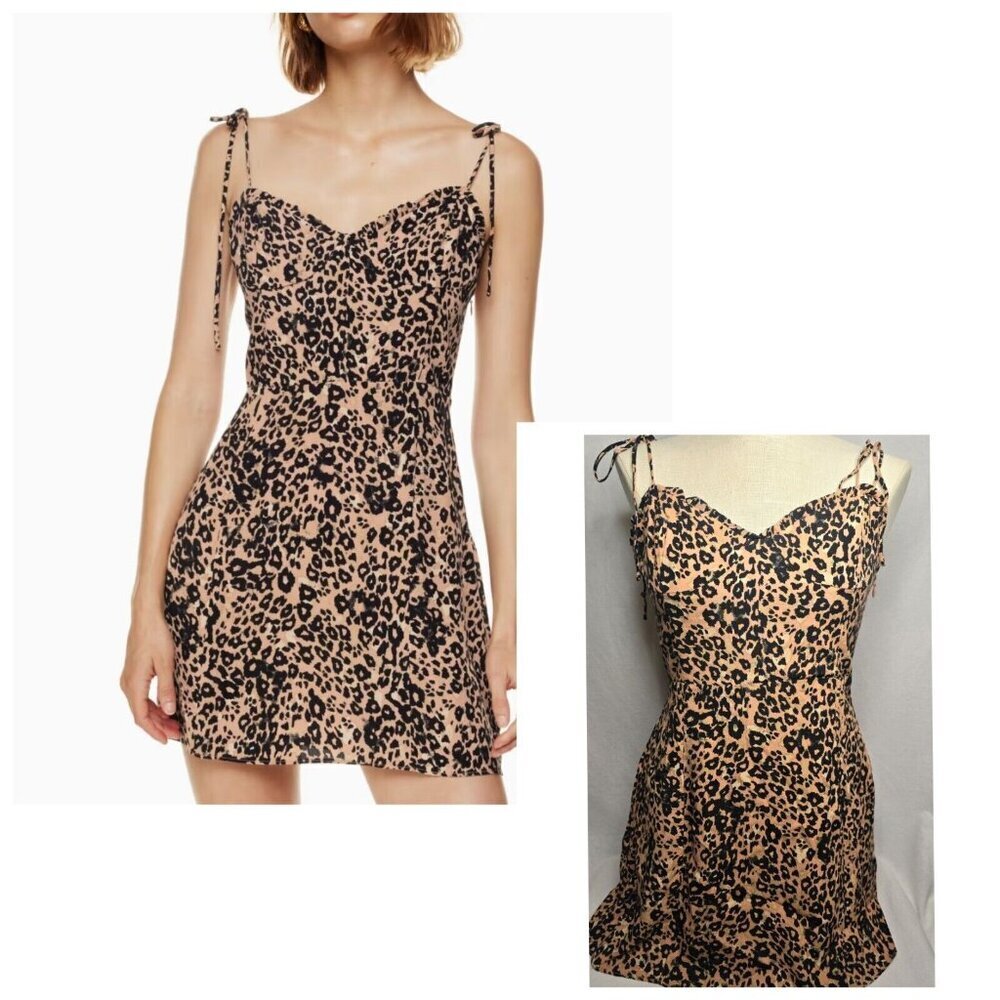Wilfred Aritzia Fable Dress Leopard Print Sweetheart Mini Bustier Smocked Size 4